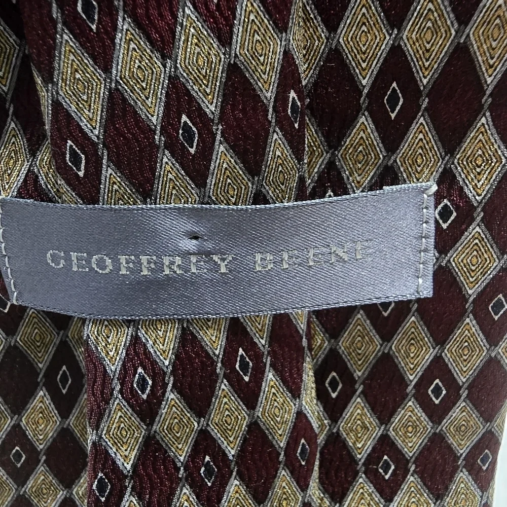 Geoffrey Beene Maroon and Cream Diamond Patterned, Silk